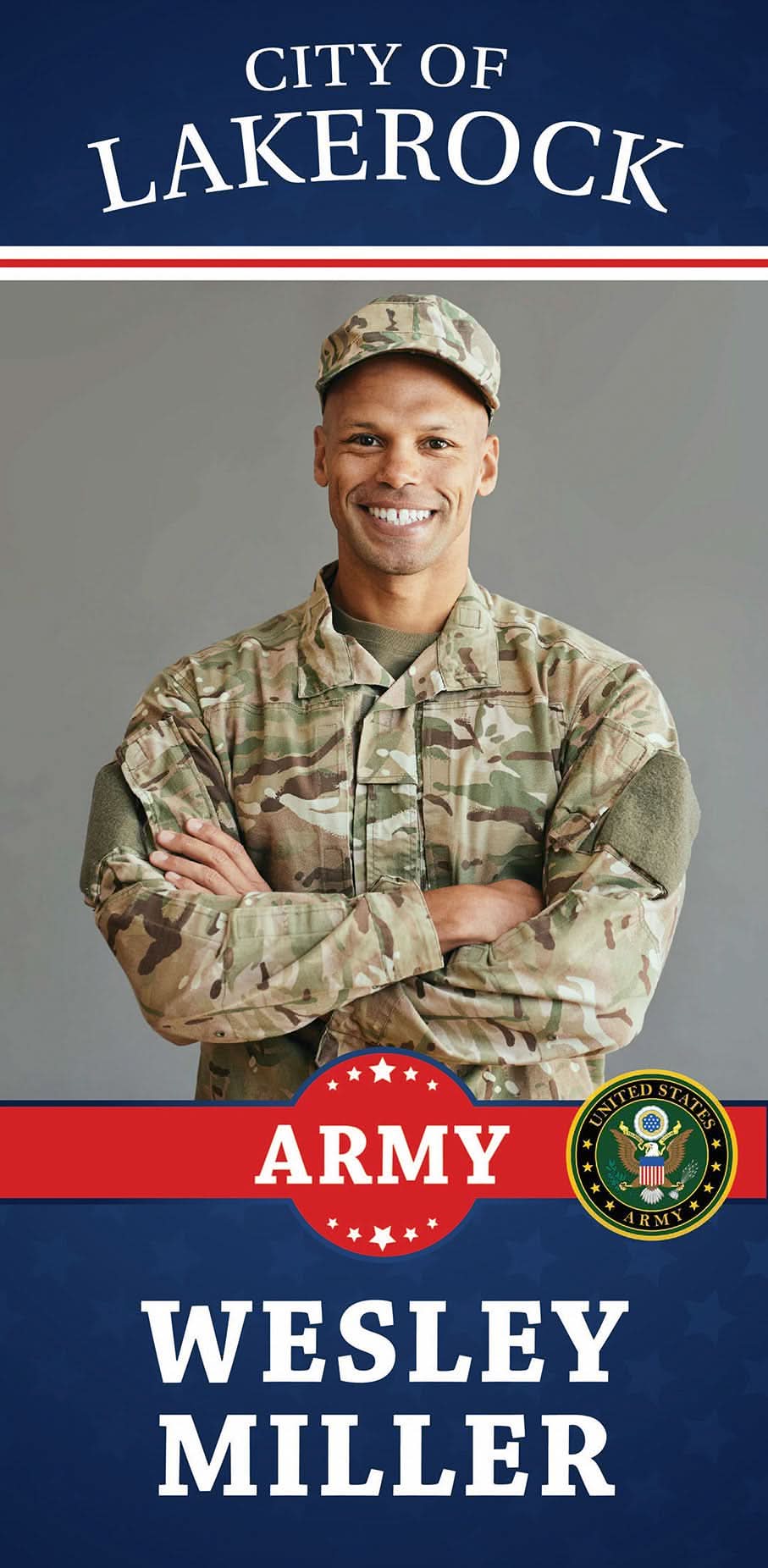 Military Banner - Army Navy Blue Red Background Single Vinyl Banner