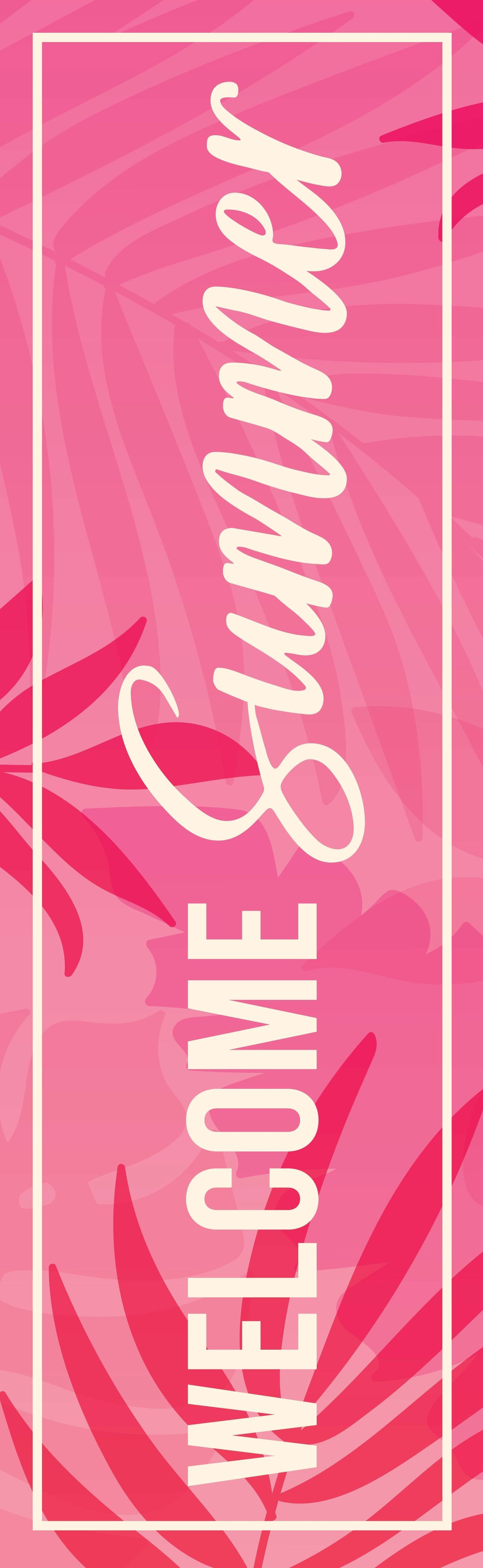 30x96 Dekra-Lite summer pink banner that says "Welcome Summer" in beige text.