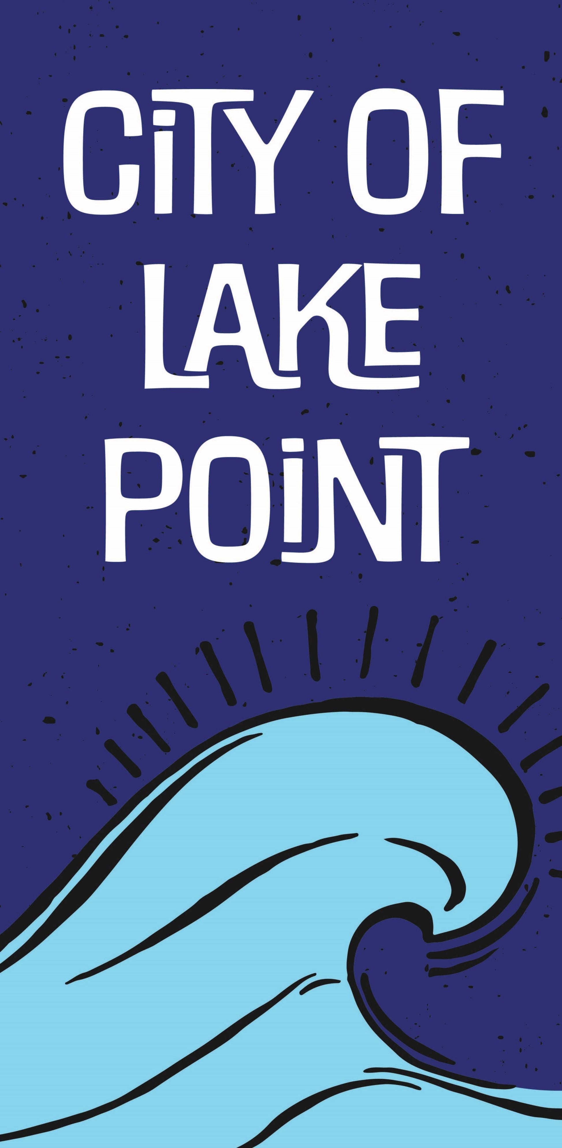Blue banner with the words "City of Lake Point" and an illustration of a wave.