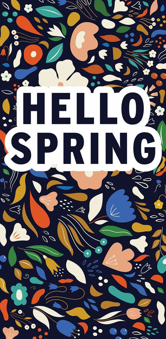 A spring-themed illustration with flowers and the text "Hello Spring".