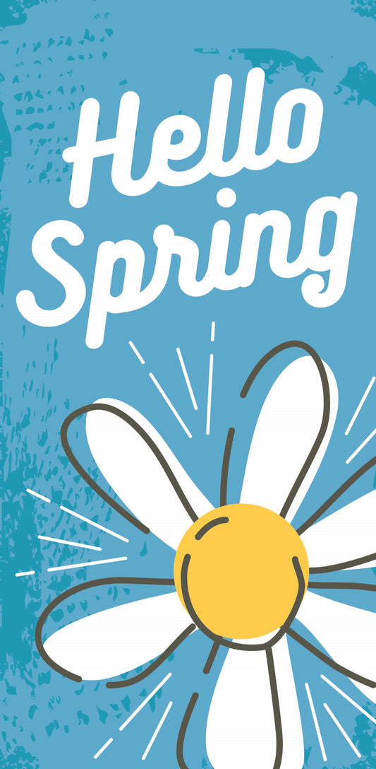 Hello Spring - Daisy Flower with Blue Background Single Vinyl Banner