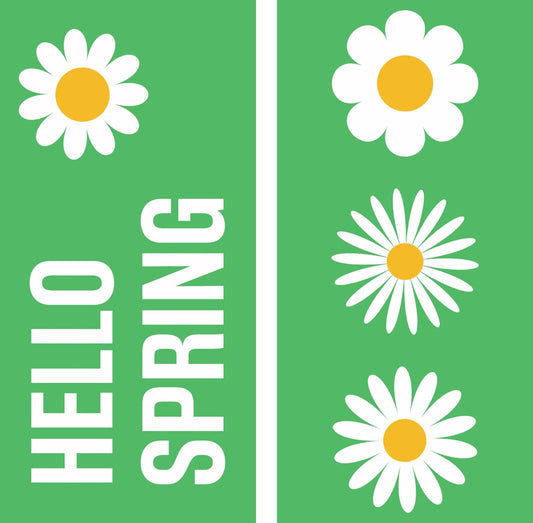 Hello Spring - White Daisy with Green Background Double Vinyl Banner