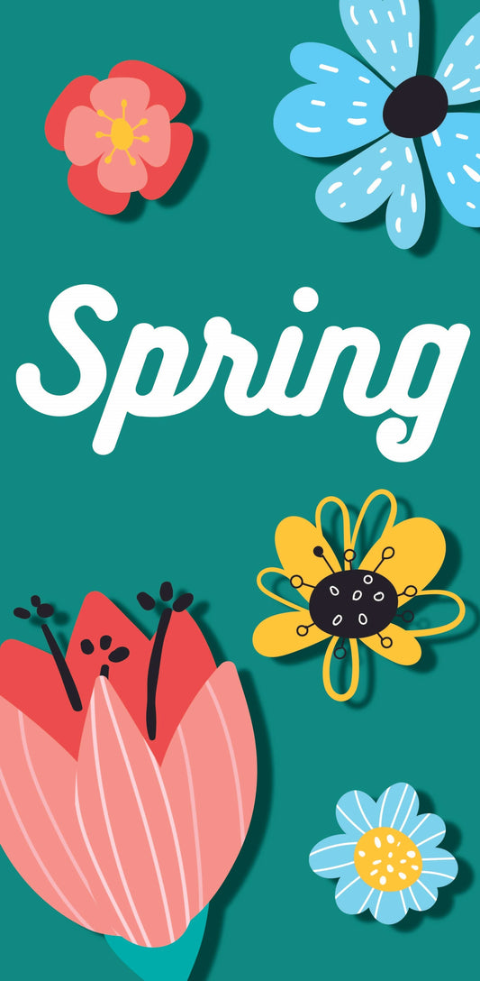 Spring - Flowers with Blue Background Single Vinyl Banner