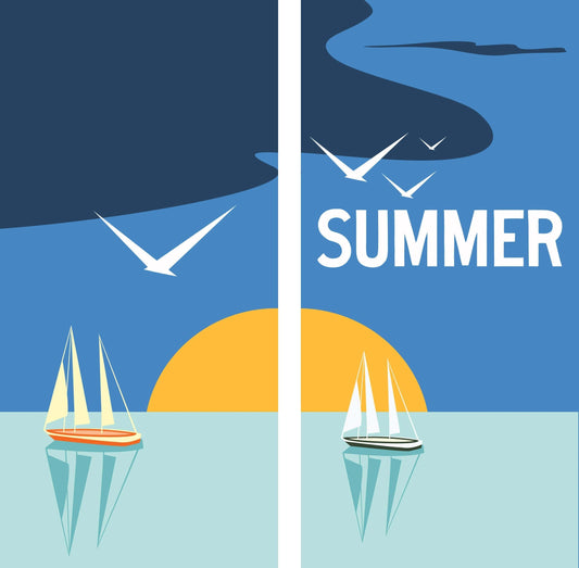Sunset Sail Boats Double Vinyl Banner